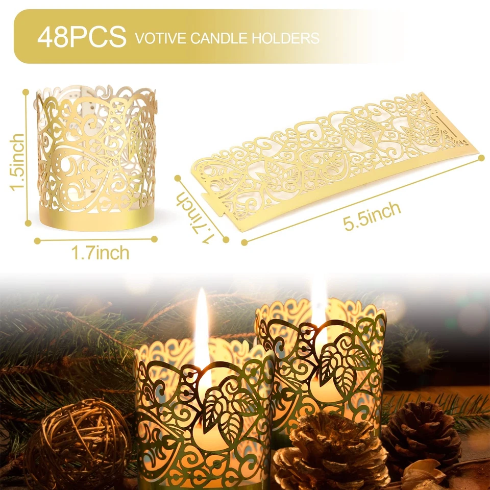 Envolturas portavelas votivas 48 piezas, velas doradas de luz de té hadas decoración del hogar... Foto 2 de 4