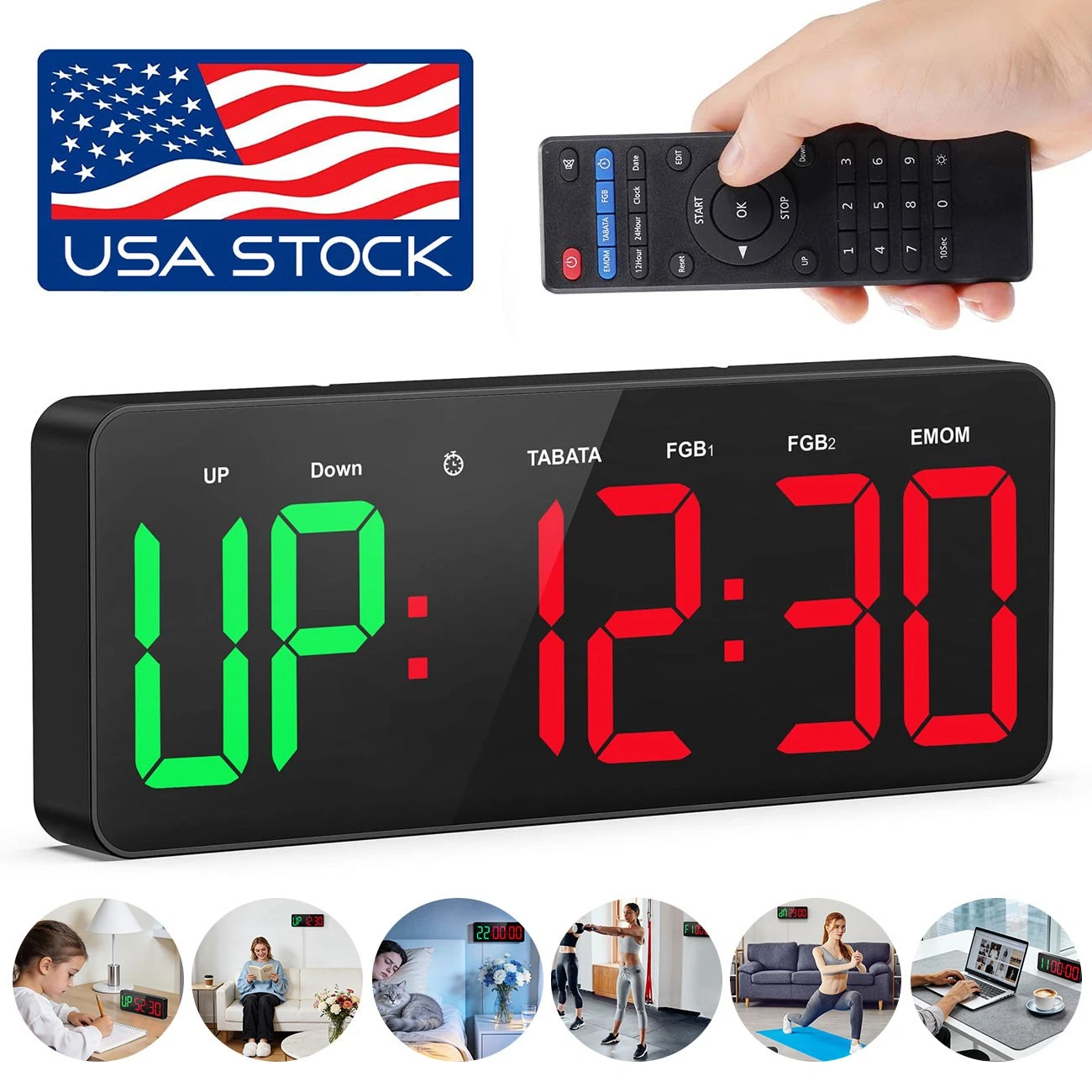 MultiFunctional Gym Timer 12" LED Exercise Workout Interval Timer Kitchen Timer