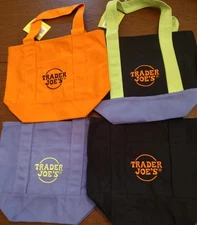 (LOT Of 4) Limited Trader Joe's Mini Halloween Canvas Tote Bag RARE / SHIPS NOW.