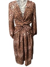 Anthropologie Floral Cut-Out Midi Dress Small Leopard Brown Black