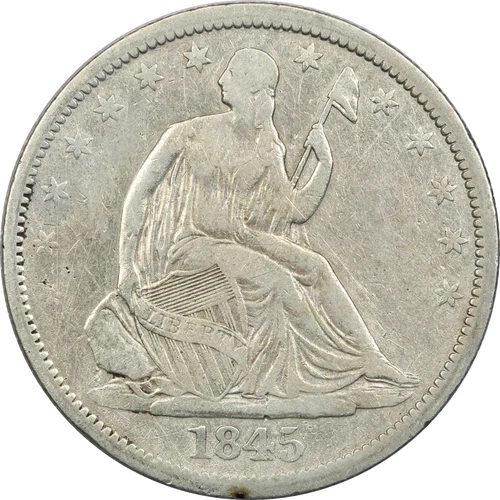 1845-O Seated Liberty Half Dollar 50C, Fine F, Graffiti and Cleaned