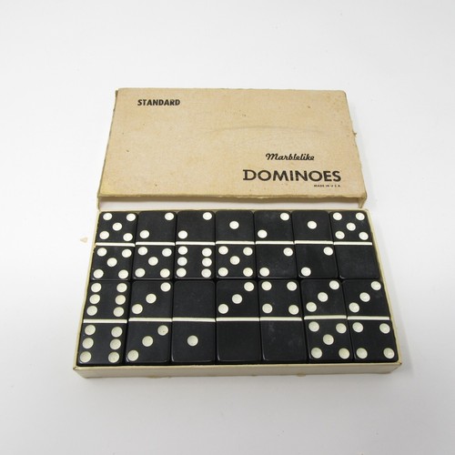 Puremco Black Standard Marblelike Dominoes with Box No 616 Vintage made in Texas