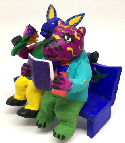 Donkey & Bear Couple Alebrije Wood Figure Hand Painted Folk Art Oaxaca Signed - Picture 3 of 18
