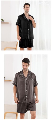 2pcs Pajama Set Mens 100% Mulberry Silk Short Sleeve Tops Shorts Pants Sleepwear - Picture 19 of 29