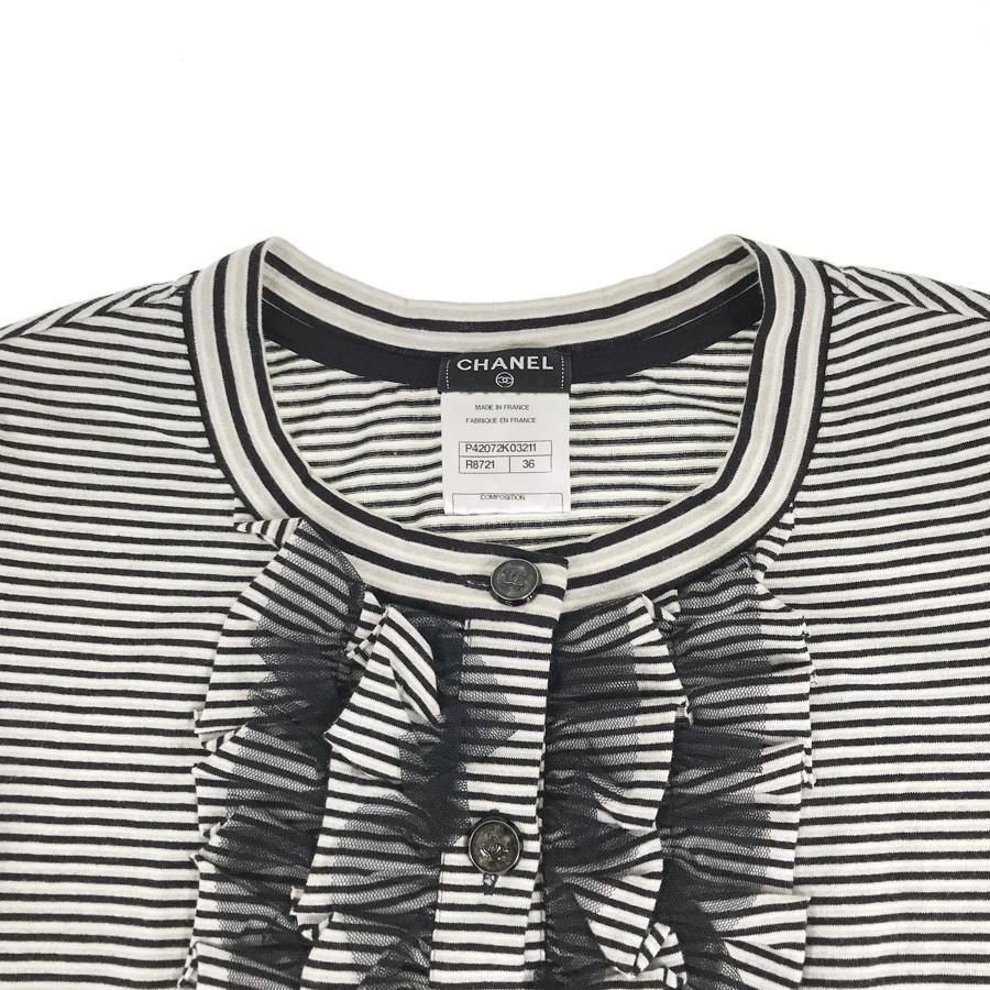 Chanel Authentic Women's T-shirt Cotton Nylon Black White