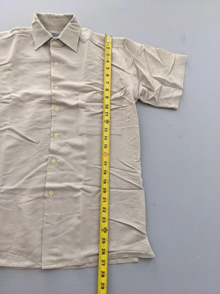Bruno Size SMALL Men Sueded Short Sleeve Button Up Shirt Beige Retro Viscose EUC - Image 4 of 4