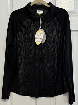 Greg Norman Women's Snake Embossed Skin Long Sleeve Golf Pullover, L, Black, New