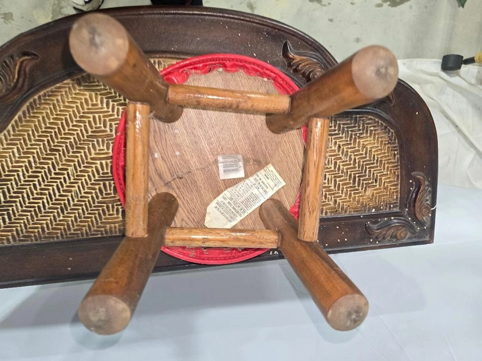 "Taburete de pie de vinilo redondo rojo pequeño vintage de 10""" Foto 4 de 4