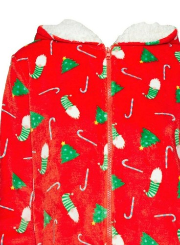 Damen Jumpsuit Weihnachtlich Fleece Overall mit Kapuze Onesie Einteiler Gr 42 44 - Bild 4 von 4