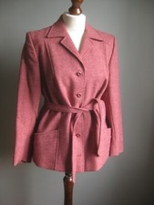 Vintage Wool Belt Jacket 10 Blazer Pure New 100% Retro Smart Pink Unique Elegant