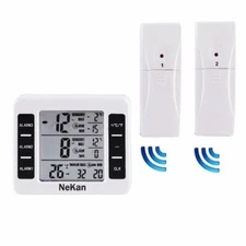 2 Sensor Wireless Digital Thermometer Freezer Fridge Indoor Outdoor Alarm Magnet