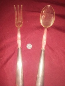 George Jensen Sterling Silver Lucite Fork Spoon Salad Set