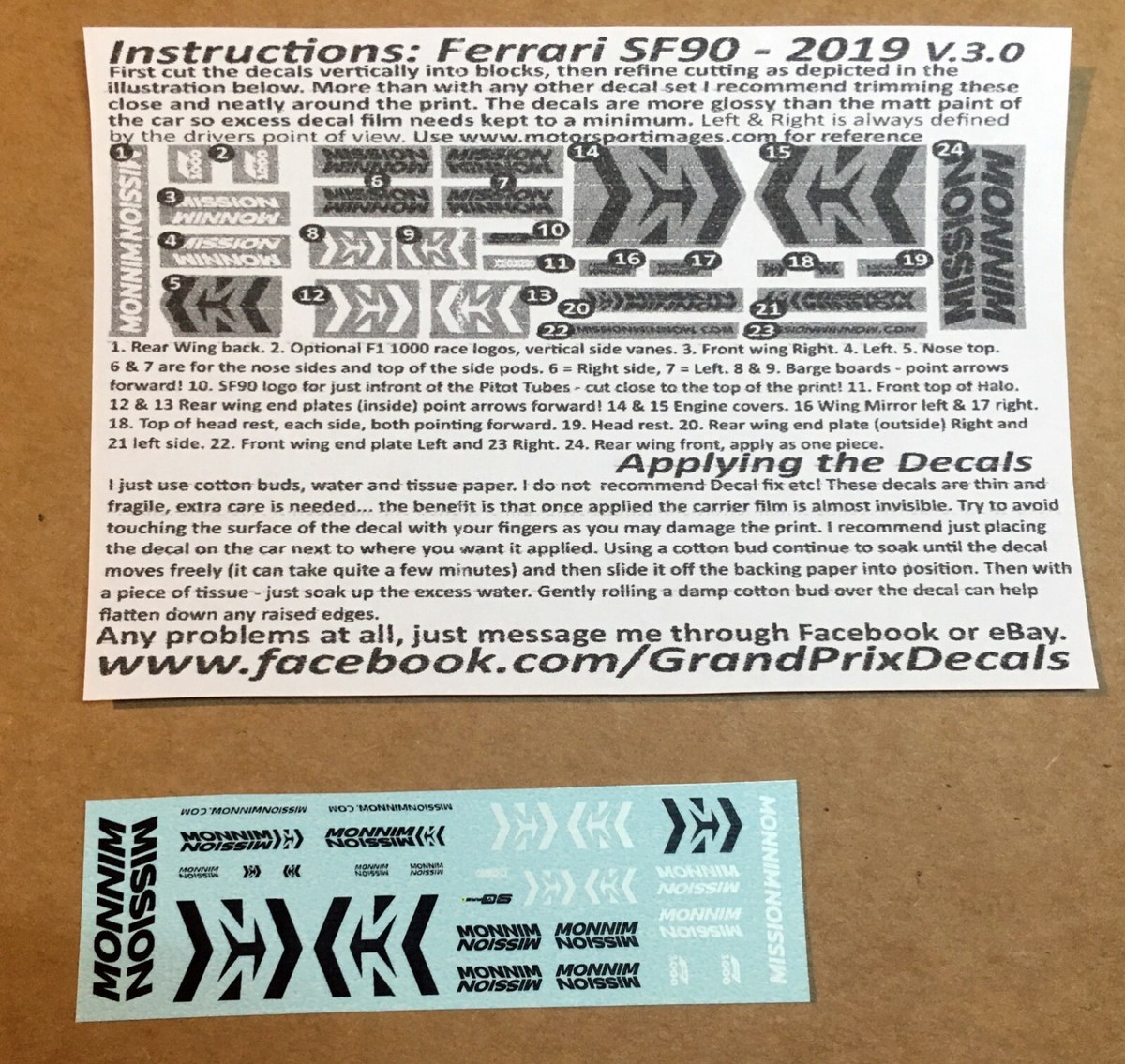 2019 MISSION WINNOW Ferrari SF90 1/43 scale water slide