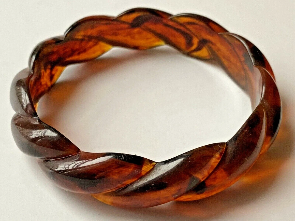Ancien Bracelet Gourmette En Pierre D'ambre Véritable - Orange - Unisexe