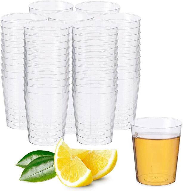 64 Disposable Clear Plastic Shot Jelly Glasses Reusable Party 1oz 28ml 3cl