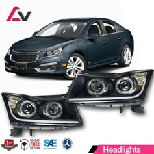 For 2011-2015 Chevy Cruze Halo Strip Black Projector Headlights Pair Front Lamps