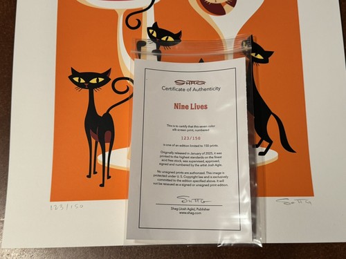 Josh Agle SHAG Serigraph NINE LIVES Print Poster S# 200 Modern Pop Art CAT LOVER - 第 7/8 張圖片