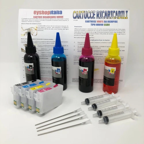 CARTUCCE RICARICABILI PER EPSON T711-714 + 400ML INCHIOSTRO DX7400 DX7450 DX8400