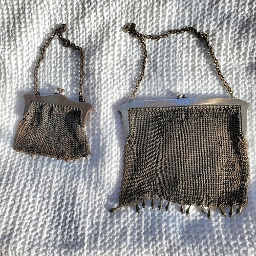 Antico paio di borse Art Déco vintage, borsa in rete argento tedesca e borsa monete in rete - Foto 7 di 15