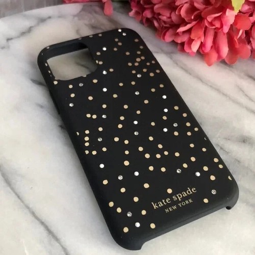 KATE SPADE NEW YORK phone case black with gold & silver sparkles faux diamonds