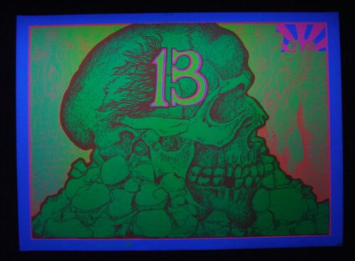 Vintage CALIFORNIA COCKTAIL blacklight poster Hell's Angels Mary Jane 13 skull - Picture 2 of 3