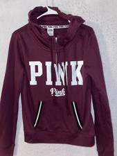 VICTORIA SECRET PINK Hoodie Sweatshirt Jacket Half zip S logo Maroon Burgundy