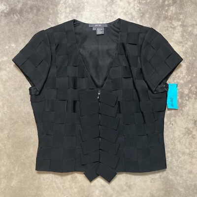 Per Se Blazer Womens Size 10 Black Woven Weave Jacket Short Evening Chic