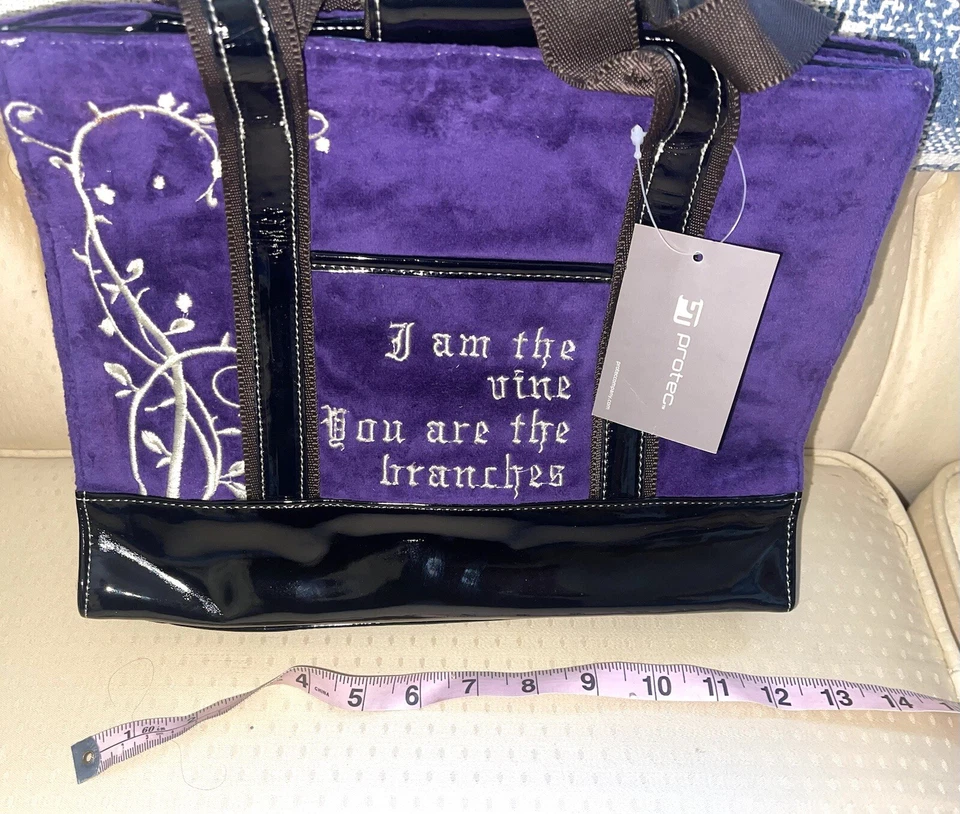 Protec Purple Velvet Naomi Embroidered Bible Verse Tote Bag Purse NWT - Image 2 of 4
