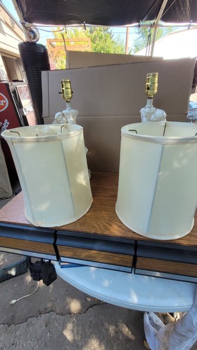 Vintage Pair Cherub Angel Table Lamps Left And Right Ceramic With Shades READ - Picture 7 of 10