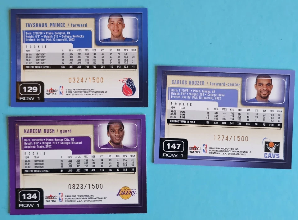 CT/3 Fleer SSP Novato Carlos Boozer Kareem Rush Tayshaun Prince 2002/03 Foto 4 de 4