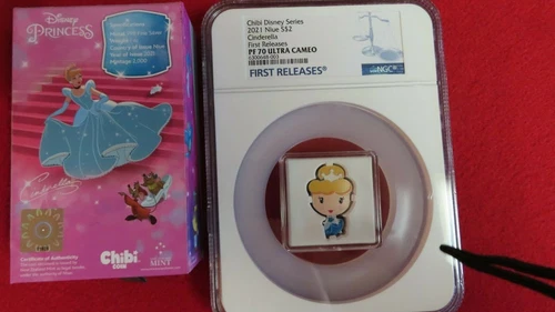 2021 Niue Disney Princesses Cinderella Disney 1oz .999 Silver NGC PR70 $2 Coin