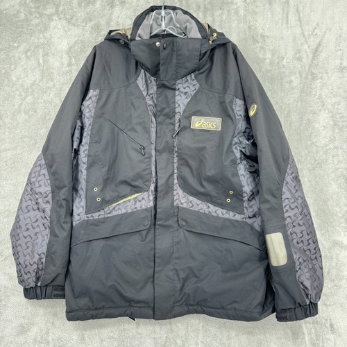 Asics Coat Mens Medium Zip Pockets Outdoor Ski Snow Hooded Logo Athletic Black