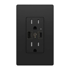 1 Pack Outlet With USB C A, 4.8A Receptacle 15 Amp,Wall Socket Plate Black