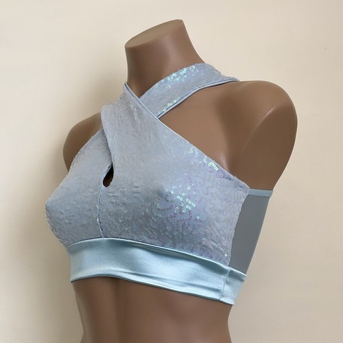 Schminke π₯ Ethereal criss-cross sequins mesh keyhole halter pole dance crop top - Picture 2 of 17