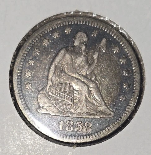 1858 25c Seated Liberty Quarter. AU++ ABSOLUTELY INCREDIBLE COLOR AND TONING!!