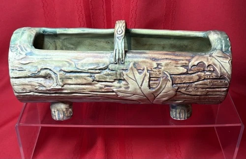 Weller Woodcraft Log Vintage 10’1/2” (Wide) Pottery Oak Leaf Log Ceramic Planter