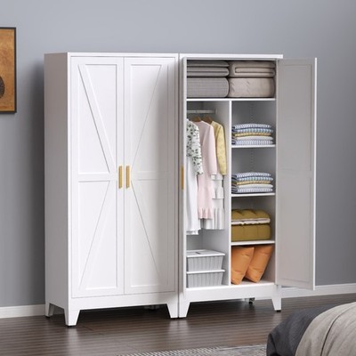Metal armoire Wardrobe Closet with Hanging Rod,71'' Metal Wardrobe Cabinet