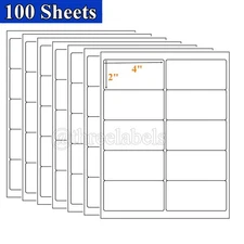 1000 2" x 4" White Self Adhesive Mailing Postage Shipping Labels 10 Up 100 Sheet