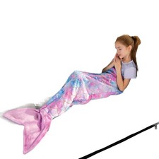 Toddler Mermaid Tail Blankets Glittering Cozy Soft Flannel Rainbow Colorful G...