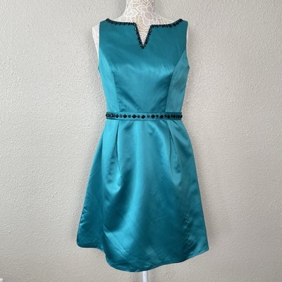 DaVinci Y2K Teal and Black Dress 12 Satin Beaded Prom Party Punk Gothic Retro