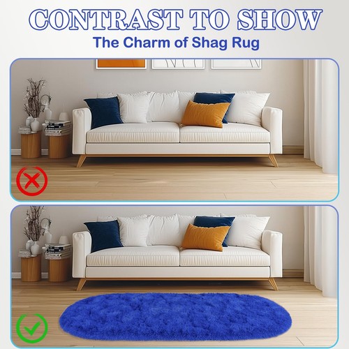 Soft Fluffy Area Rug for Bedroom, Blue Fuzzy Shaggy Oval Throw Rugs for Bedsi... - Picture 7 of 9