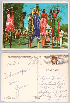 c31766 Mocko Jumbies Karneval Stelzenwanderer US Virgin Islands Postkarte 1983