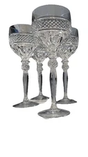4 Crystal Wine Glasses Goblets 8” Diamond Cut Pattern Clear Hock Stem