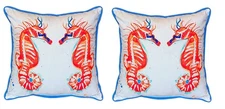 Scratch & Dent Pair of Betsy Drake Coral Sea Horses Large Indoor Outdoor Pillows