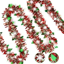 LOAVER 33 FT Christmas Tinsel Garland with Snowflake Christmas Tree,Green Red 