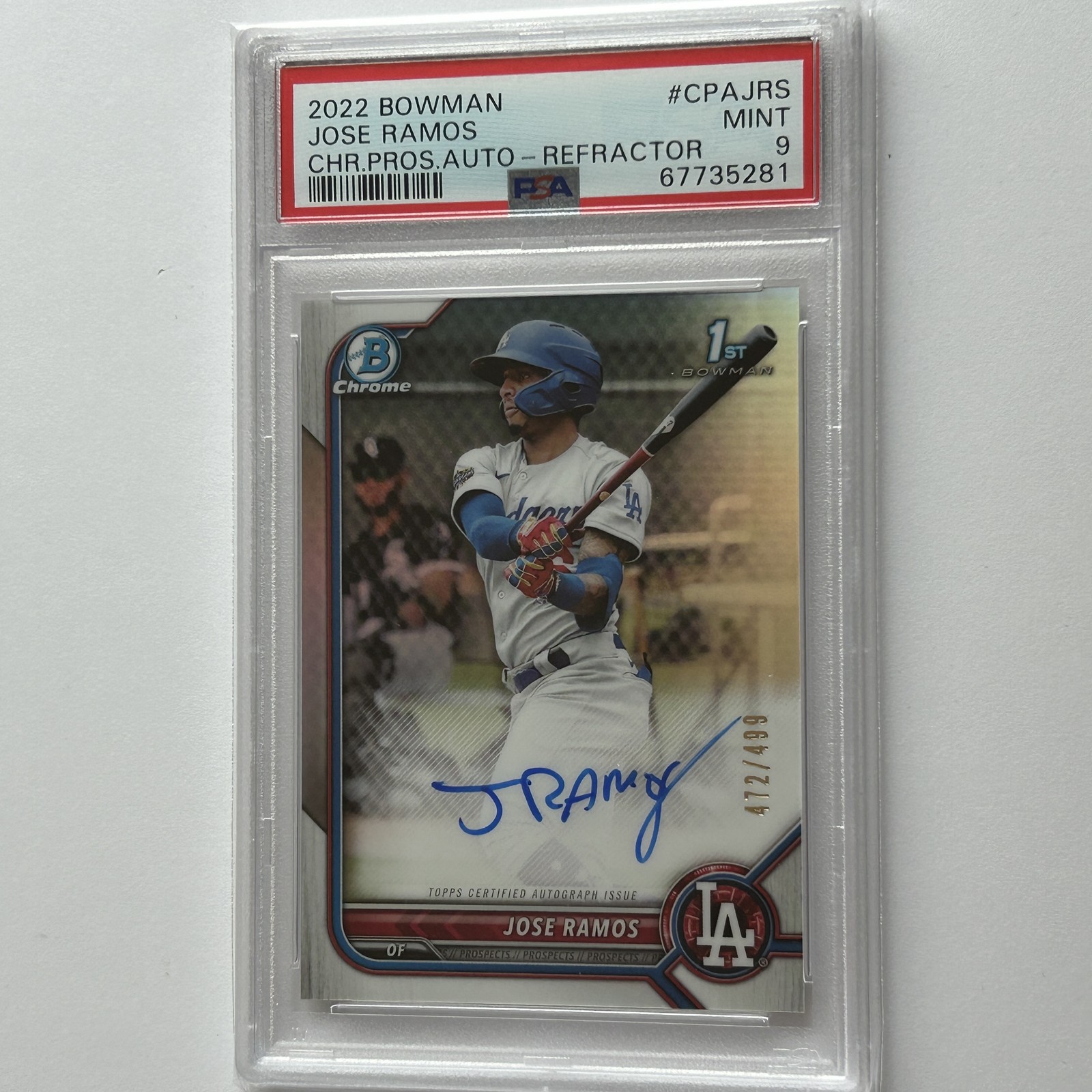 Jose Ramos 2022 Bowman Chrome Refractor Autograph Auto Card /499 #CPA-JRS PSA 9