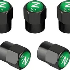 5PCS Tire Valve Stem Caps, Metal Tire Valve Cap Cover with Sealing Black Green