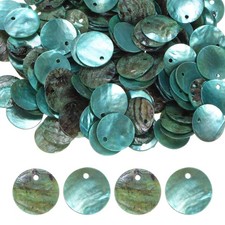 300-Pack Natural Flat Round Seashells, 15mm Drop Charm Beads Lake Blue