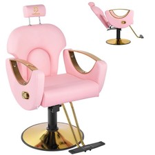 Barber Chair Reclining Salon Chair Hydraulic Styling Chair 360  Swivel Pink