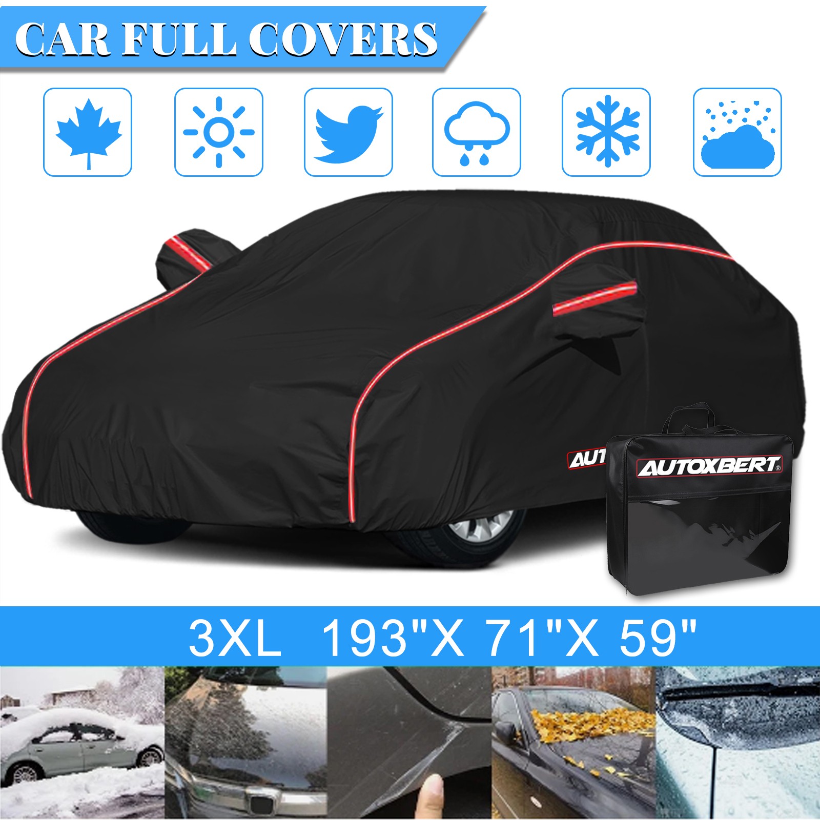 6-Layers Full Car Cover Waterproof All Weather Protection Anti-UV Cotton Lining